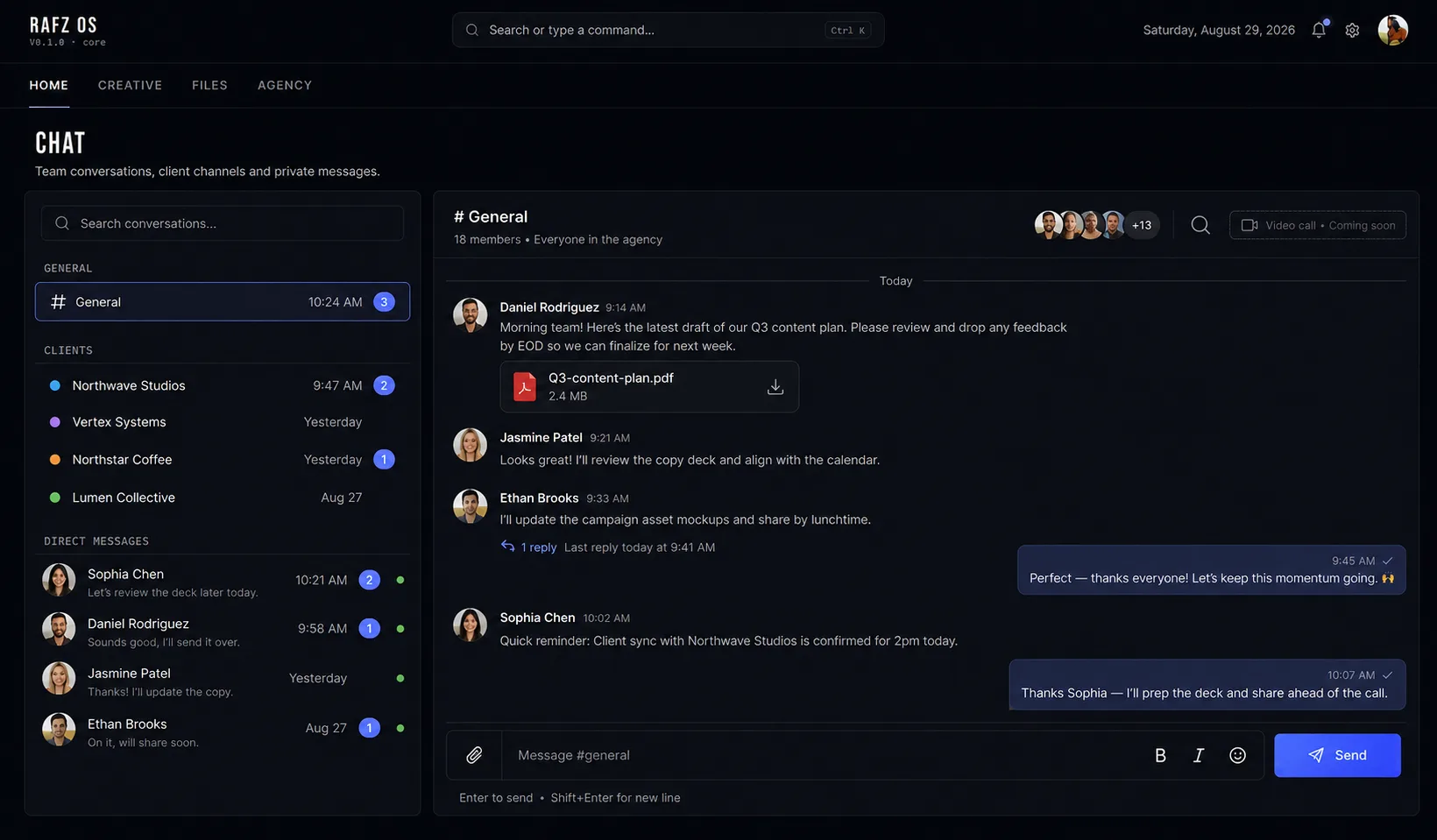 RafzOS chat screen